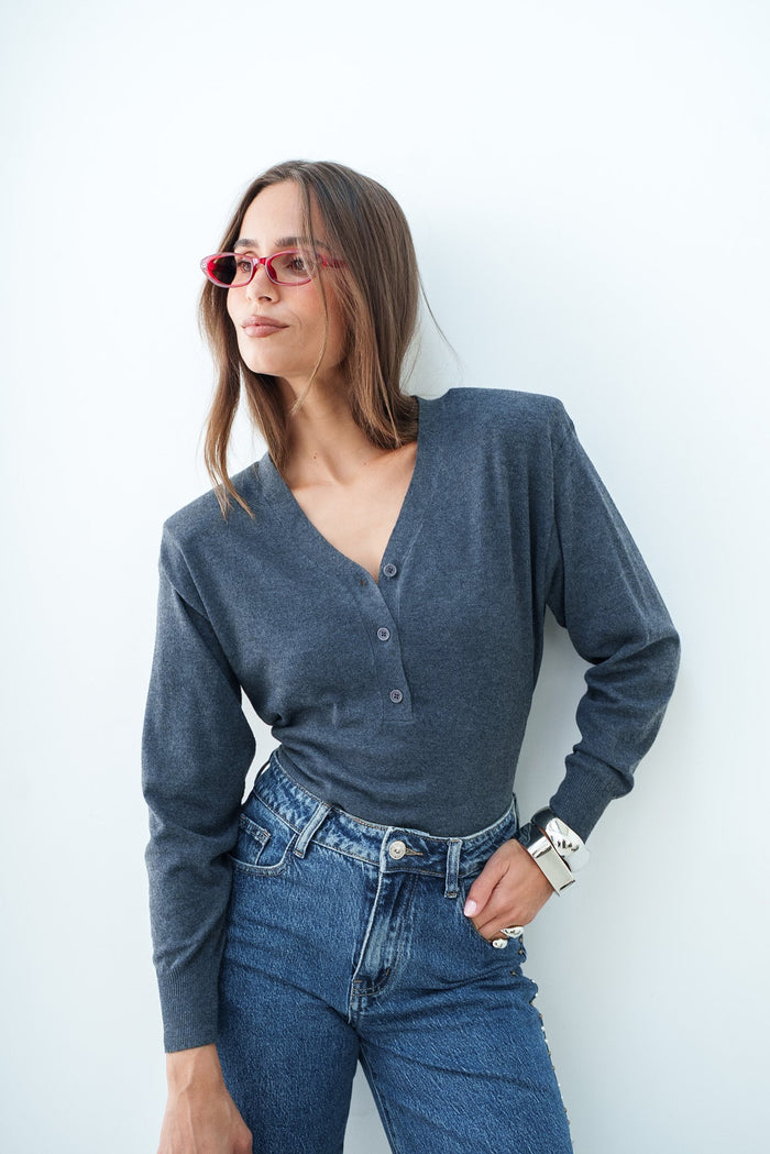 MAILLE EPAULETTE GREY - TOP
